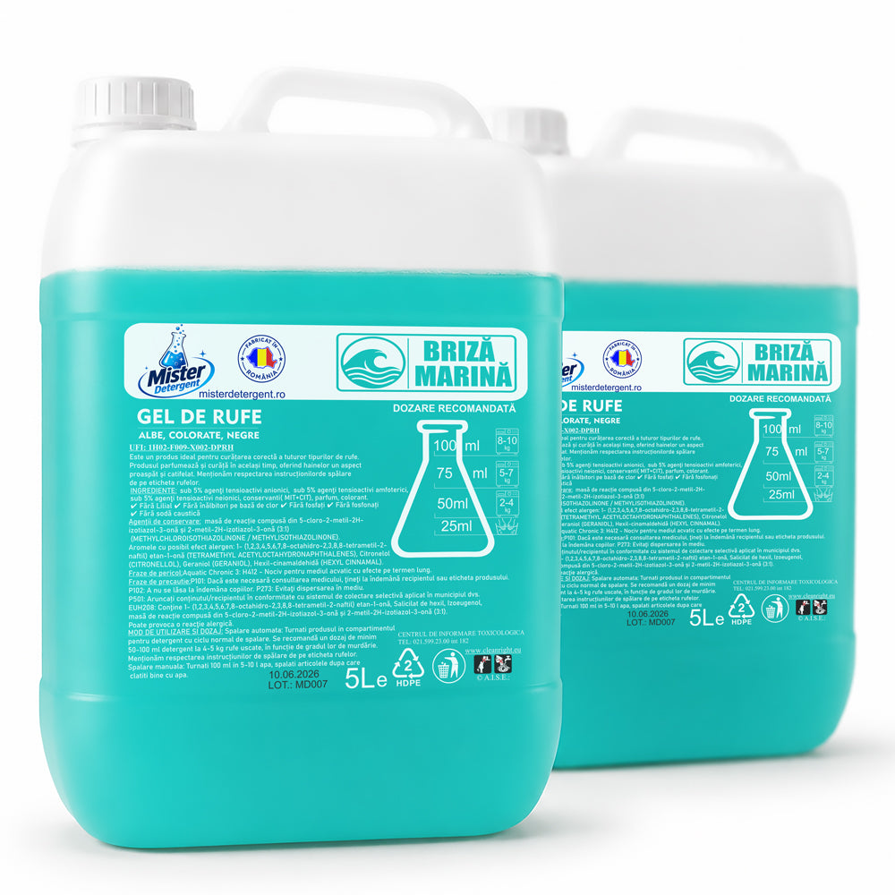 Detergent lichid concentrat rufe - 2x5L Briza Marină - 200 spălări